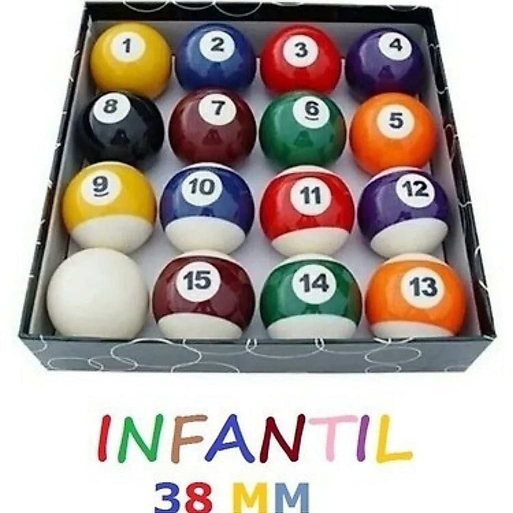 Jogo De Bola Sinuca Bilhar Snooker Infantil Faixada 38mm Resina Poliester