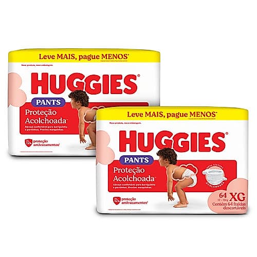 Kit 2 - Huggies Fralda Pants Proteção Acolchoada XG - 64 Un