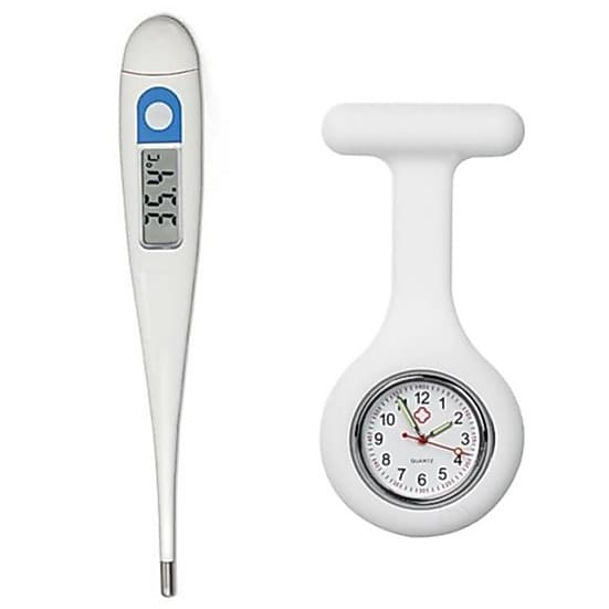 Kit Termômetro Digital Branco + Relógio de Lapela Branco