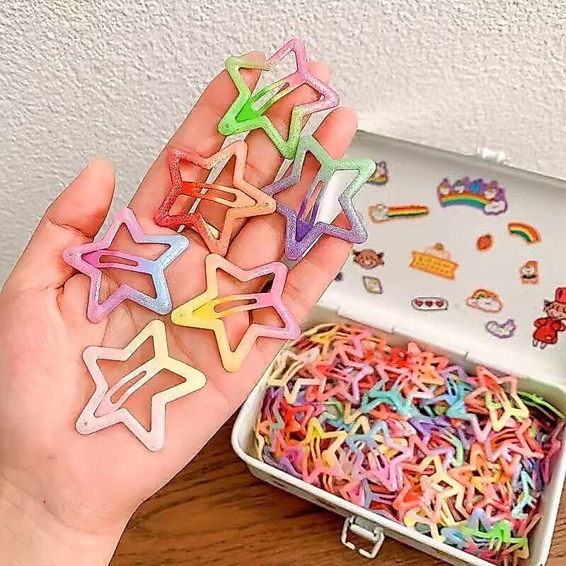 O conjunto contém 15/30 acessórios de cabelo coloridos em forma de estrela gradiente para meninas doces