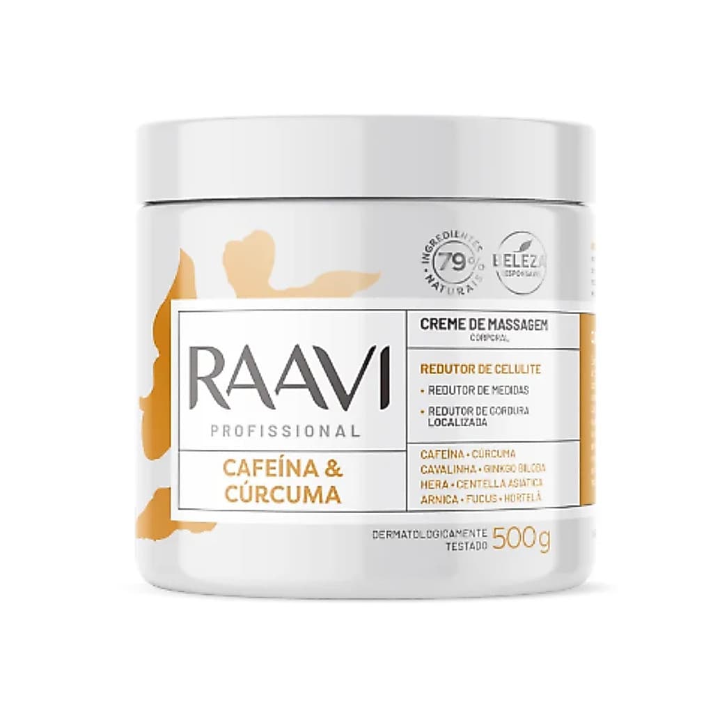 Creme De Massagem Raavi Cafeina e Curcuma 500g - Celulite e Gordura Localizada