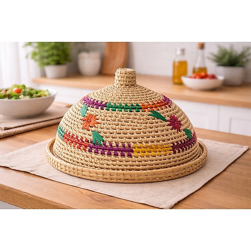 Cesto Porta Pão E Bolo Com Cobertura Em Palha Natural 30cm x 20cm