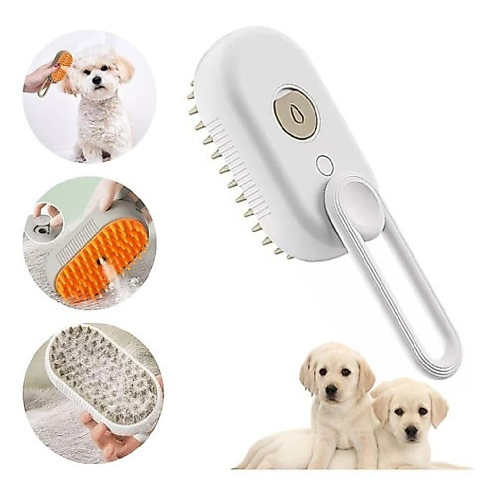 Escova A Vapor 3 em 1 Para Gatos e Cães Elétrica Autolimpante – Pente de Massagem e Remoção de Pelos