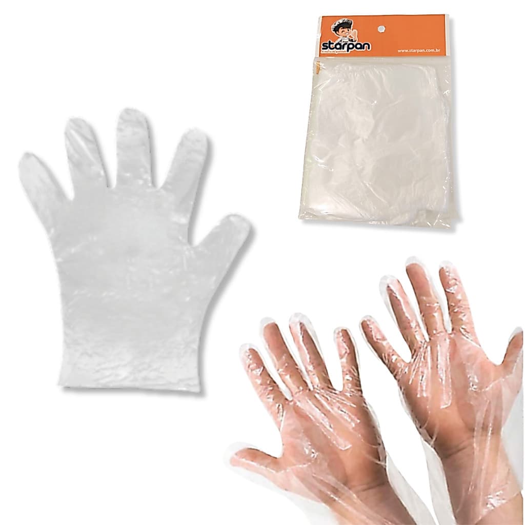 Luva Plástica Transparente Descartável Para Cozinha, Padaria, Açougue e Restaurante 100 unidades