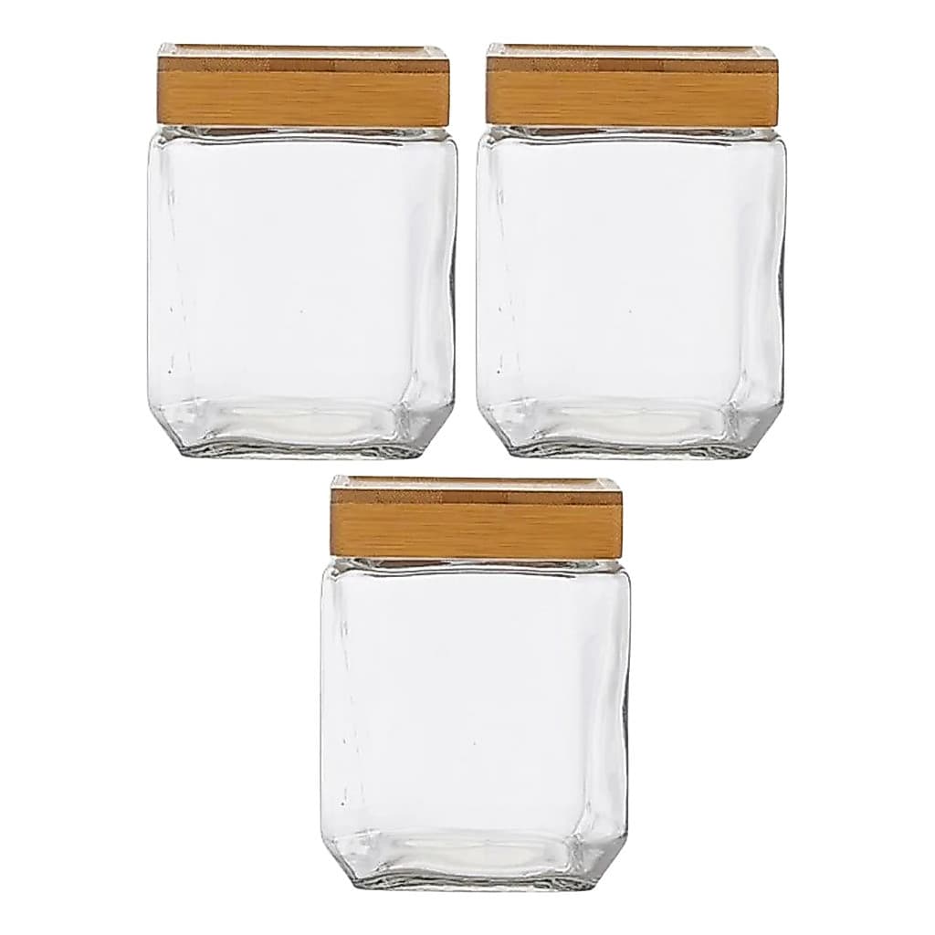 Potes de Vidro 3 Unidades Herméticos Tampa Bambu Pote Médio 1250ml