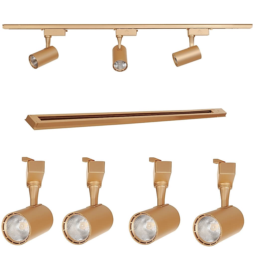 Kit Eletrificado Trilhos 1mt + 4 Spots Led 7w Branco Frio Dourado Fosco