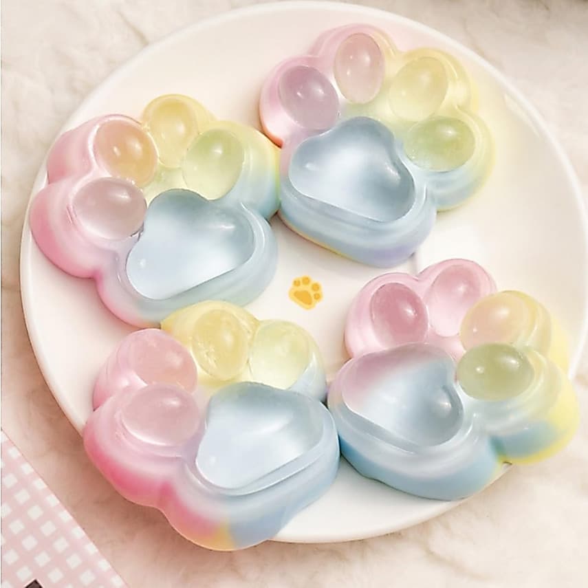 Pata de Gato Squishy Transparente Arco-iris e Fofa Textura Macia e Grudenta, Perfeita presente divertido para crianças