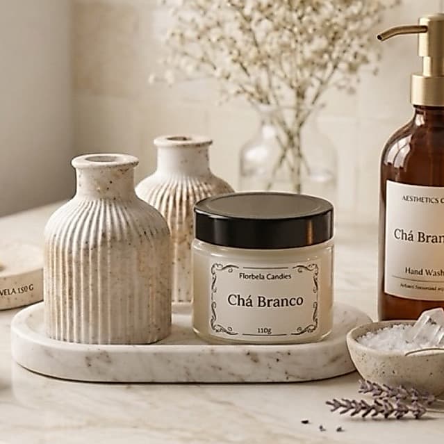 Kit Decoração Vela Aromática Cera de Coco 100g + Bandeja Oval + Vaso | Home Decor Minimalista e Sofisticado