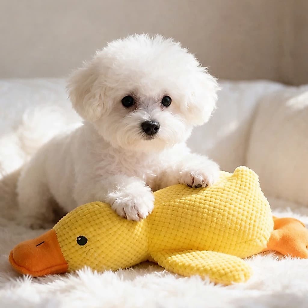 Brinquedo Pet Pato Amarelo com Som Mordedor Anti Ansiedade para Cachorro e Gato