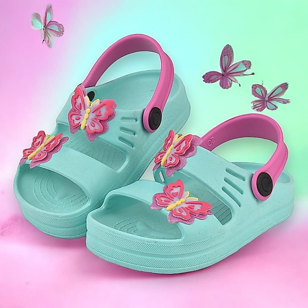 Sandália Infantil Menina Papete Fleca Com Borboleta e Glitter