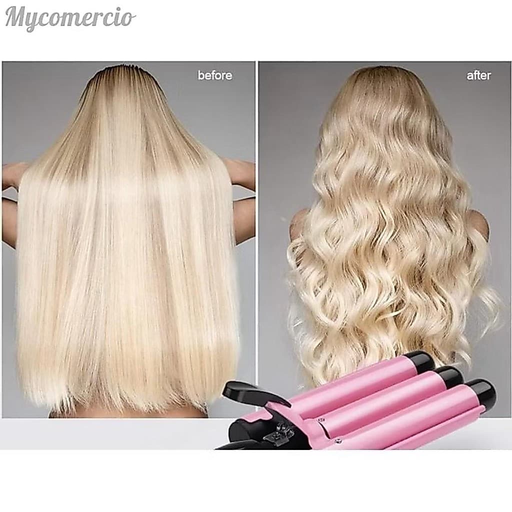110vModelador de Cachos Triondas 22mm Cerâmica Profissional 200°C | Ondulador Triplo Onda Natural