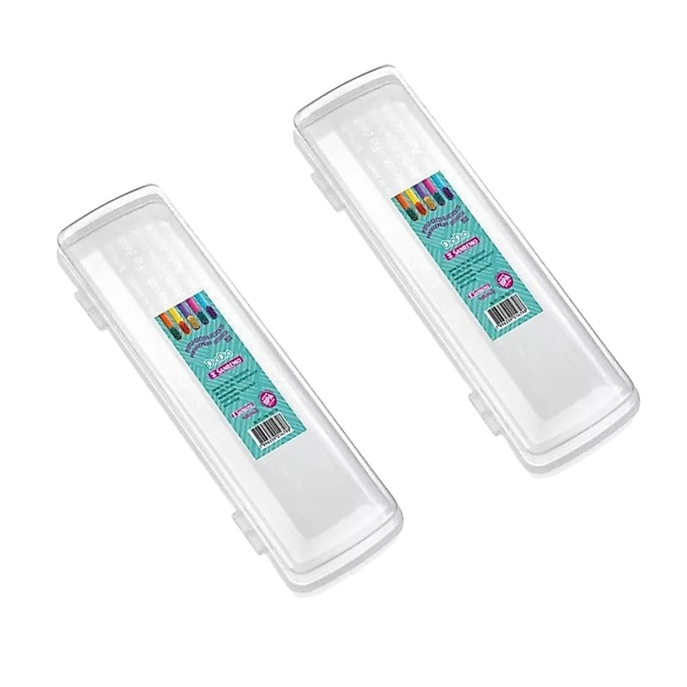 Kit 2 Porta Escova de Dentes Sanremo Transparente Banheiro Plástico Organizador Tampa