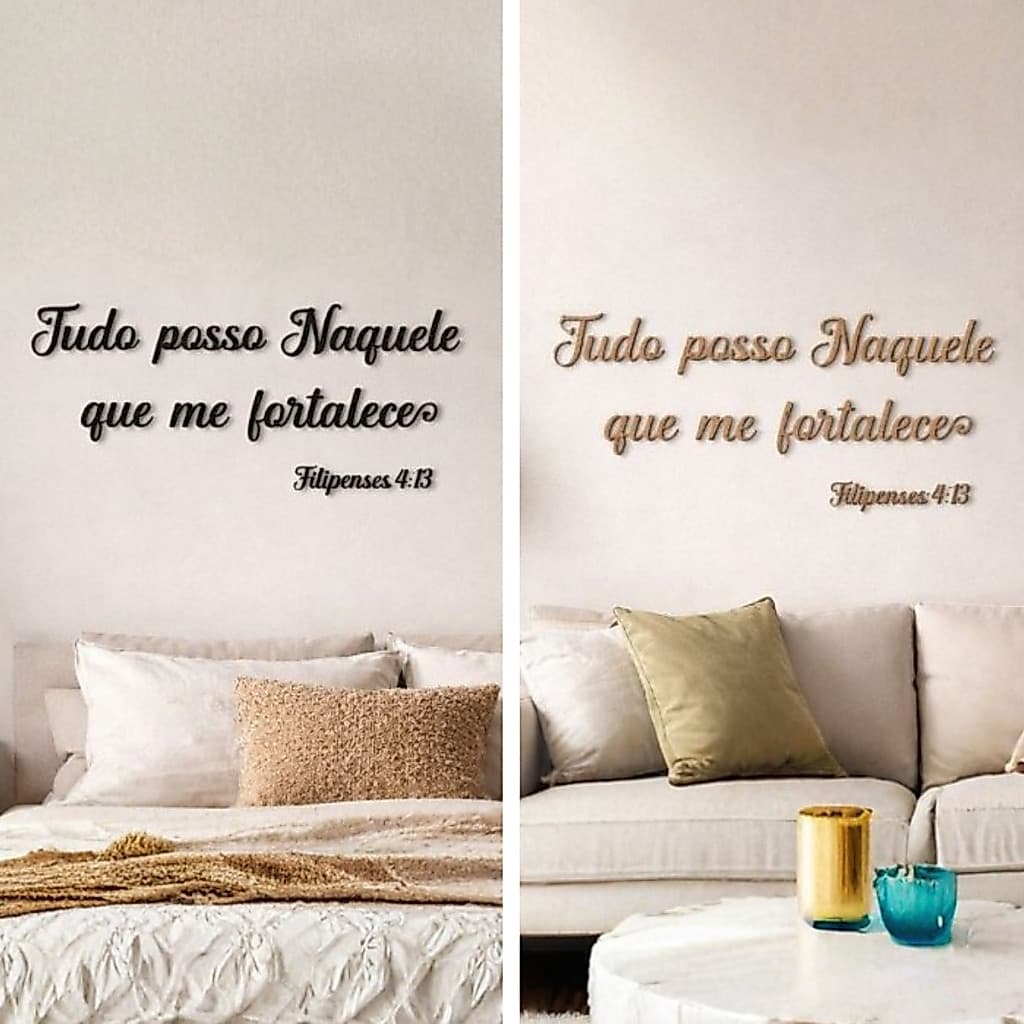 Frase Tudo Posso Naquele Bíblico Decorativo em MDF Para Parede Com Dupla Face
