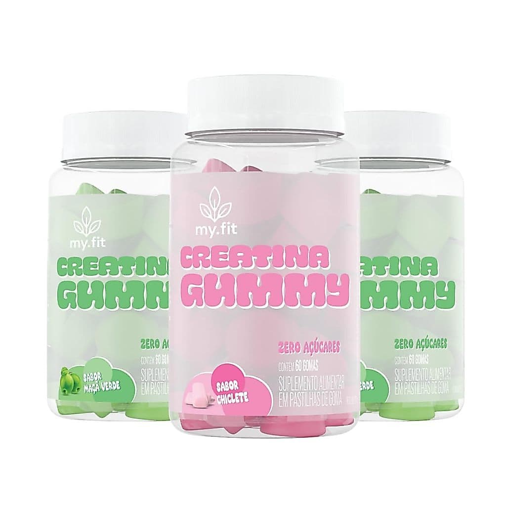 Kit 3x Creatina Gummy, Sabor Chiclete e Maçã Verde (180 Gomas) 3g de Creatina por Dose - My Fit