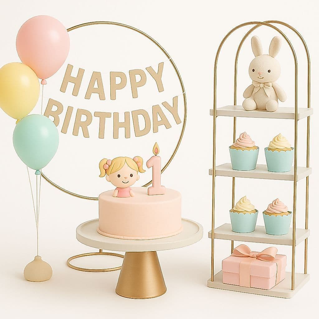 Kit Mini Festa Pegue e Monte para Mesa com Arco, Estante e Boleira – Decoração Completo
