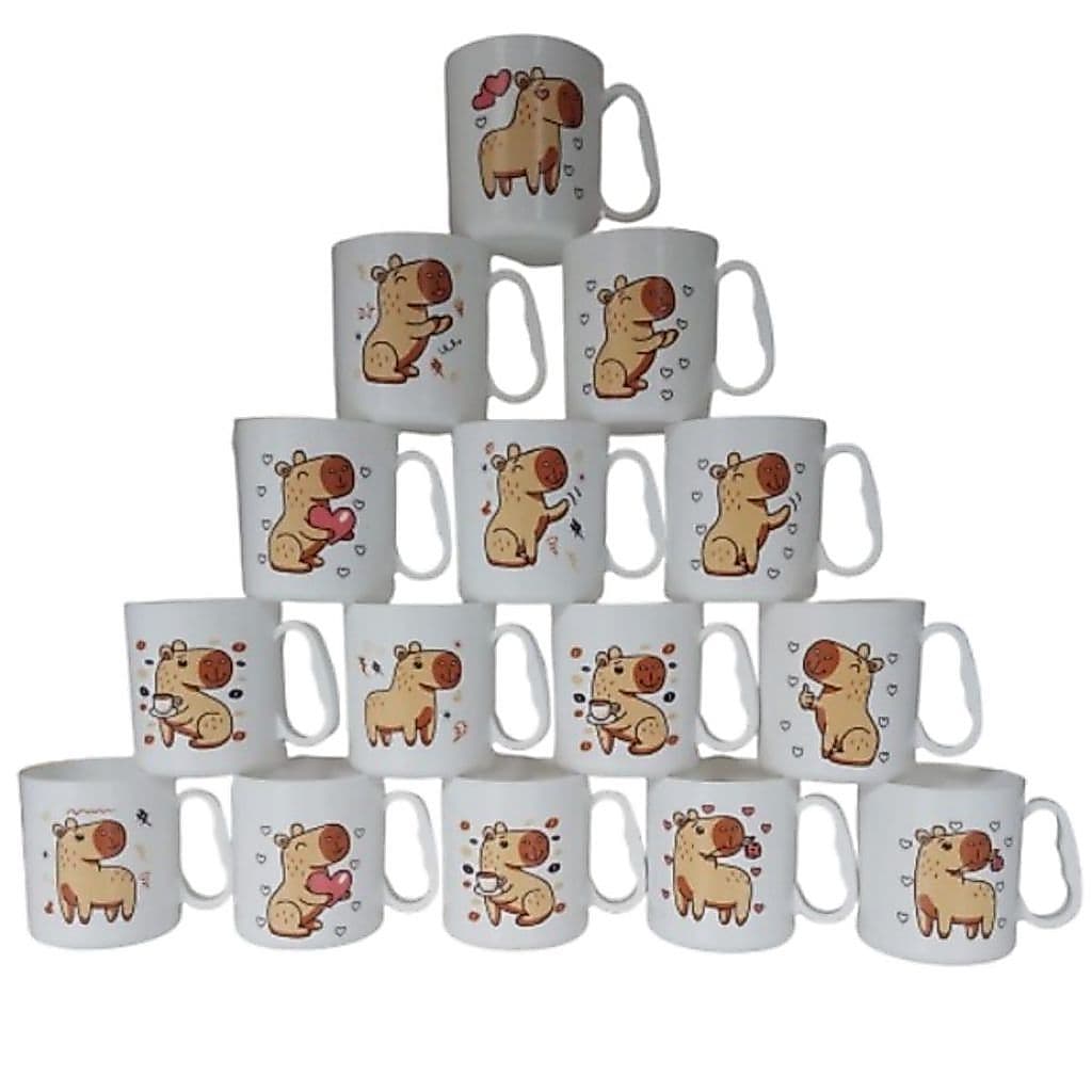 Kit 15 Canecas 450 ml Personalizada Capivara Plástica com Frases