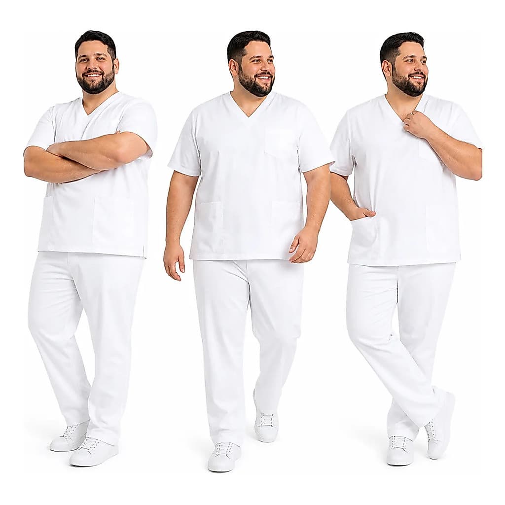 Scrub Masculino Plus Size Branco Gabardine Premium