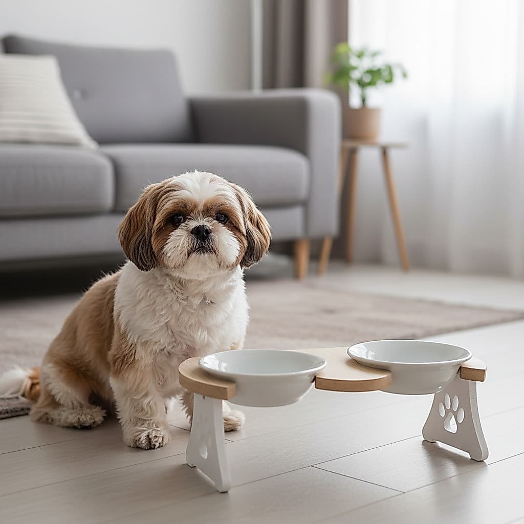 Comedouro Elevado Duplo para Pets com Tigelas de Porcelana Antivômito Ergonômico