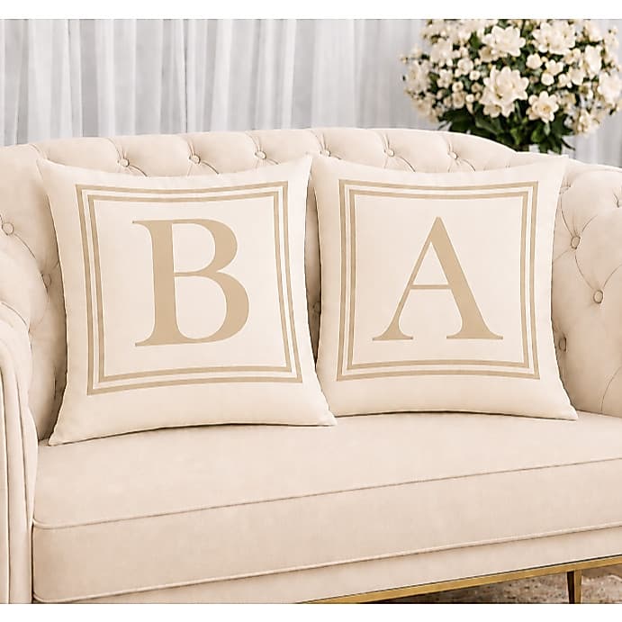 KIT 2 Capas Para Almofadas Decorativas de Luxo, Estilo Moderno SUA INICIAL AQUI BEGE Amor Sublimadas 45x45