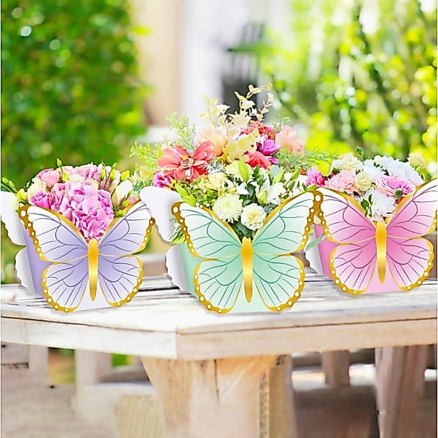 12PCS Kit Festa Jardim Encantado das Borboletas Caixas Personalizada e Monte Decoração de Festa Lembrancinhas