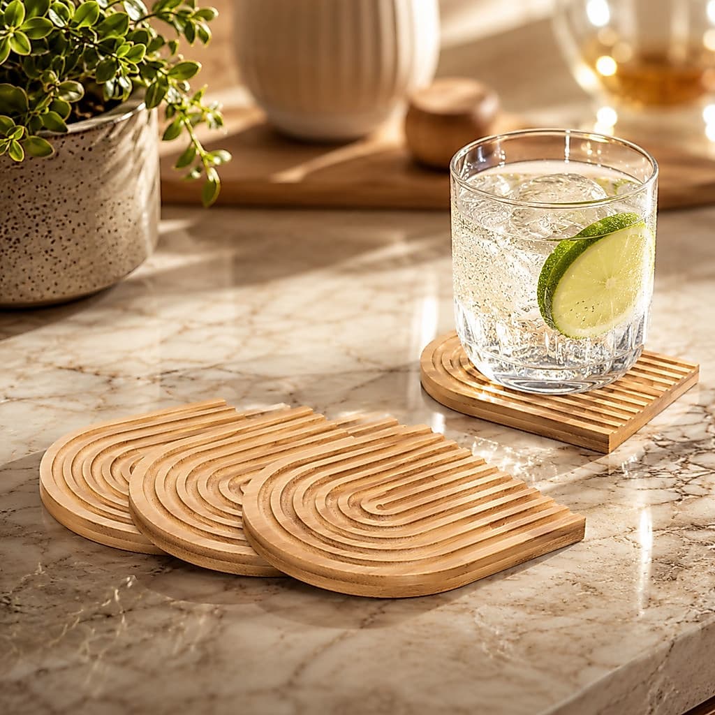 Conjunto 4 Porta Copos Aura 10cm x 11cm x 1cm Bambu - Lyor