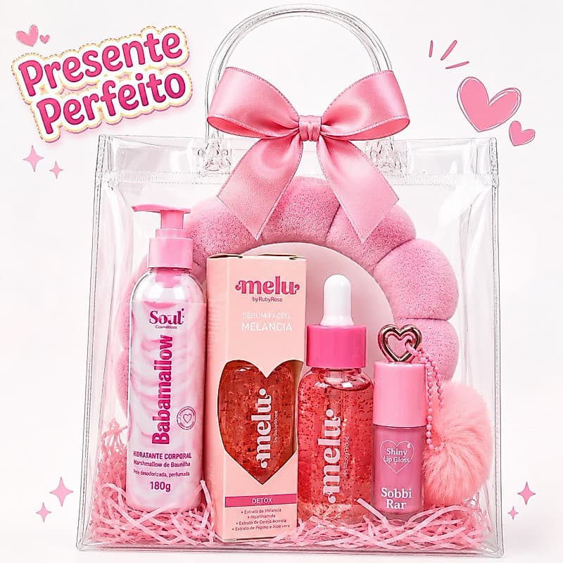 Kit Infantil  Skincare Infantil  Serum Facial + Hidratante Marshmellow Tiara Nuvem Gloss Chaveiro Fofo Presente