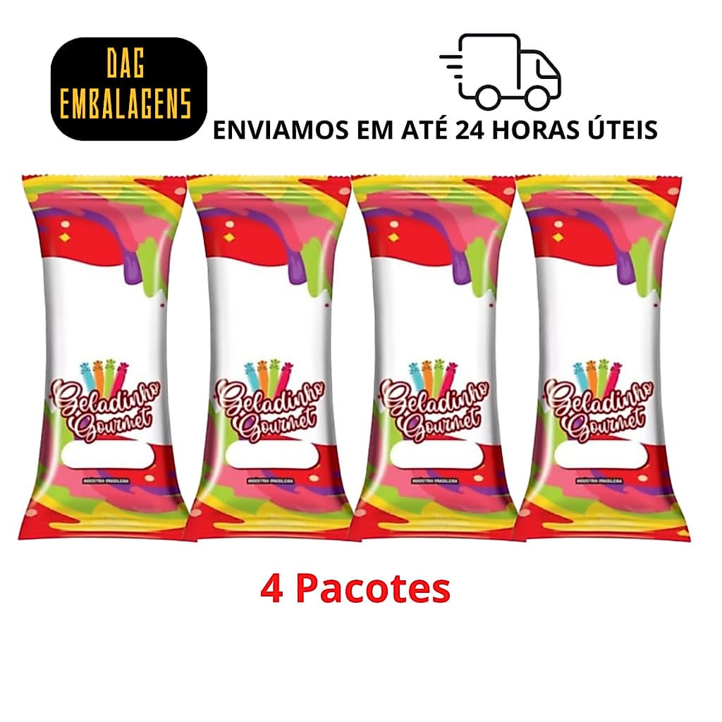 kit 4 Pacotes Embalagem Higiênica bopp para geladinho gourmet sacolé juju dindin chup-chup  7x19