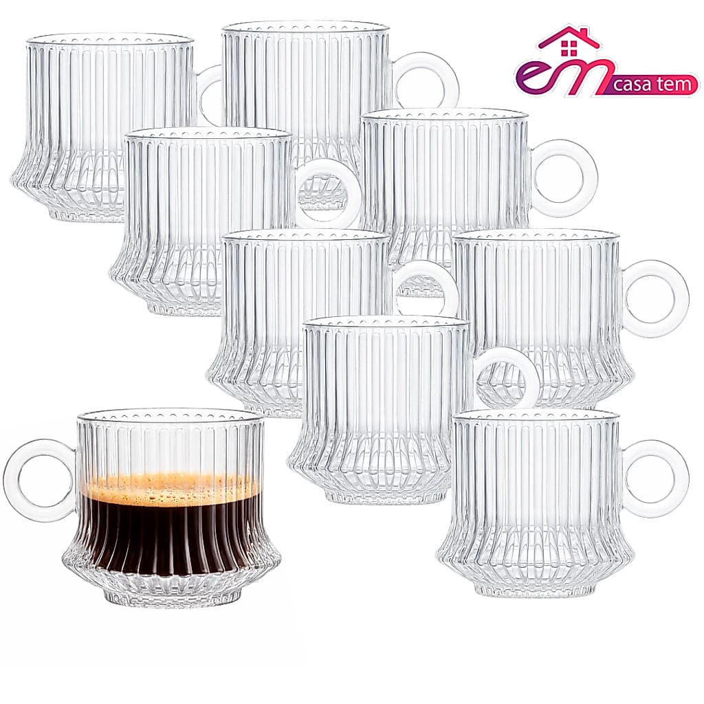 Jogo de Xicaras Robusta Lines Cristal Café Vidro Transparente 85ml Chá e Leite – Cozinha