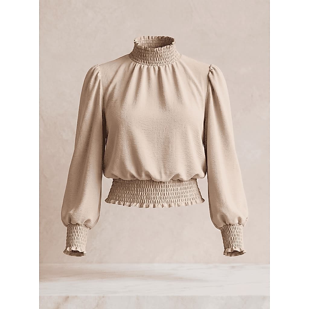 Blusa Feminina Manga Longa Gola Alta Lastex Duna Premium Elegante Soltinha