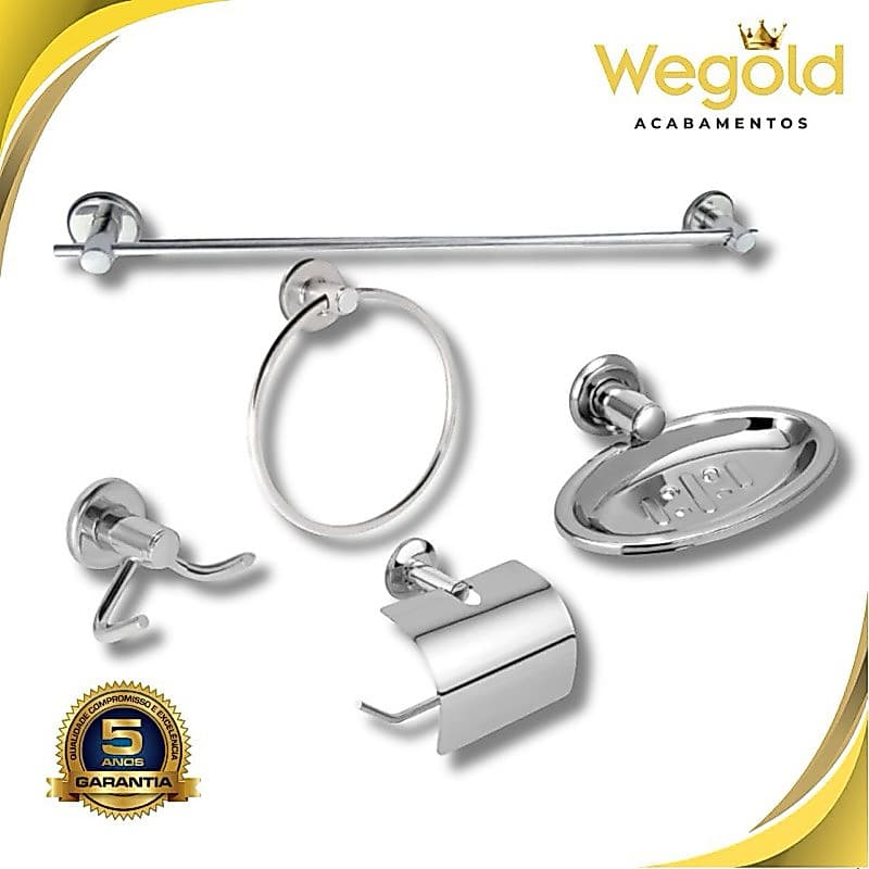 Kit Acessórios 5 Peças Para Banheiro Stander Cromado
