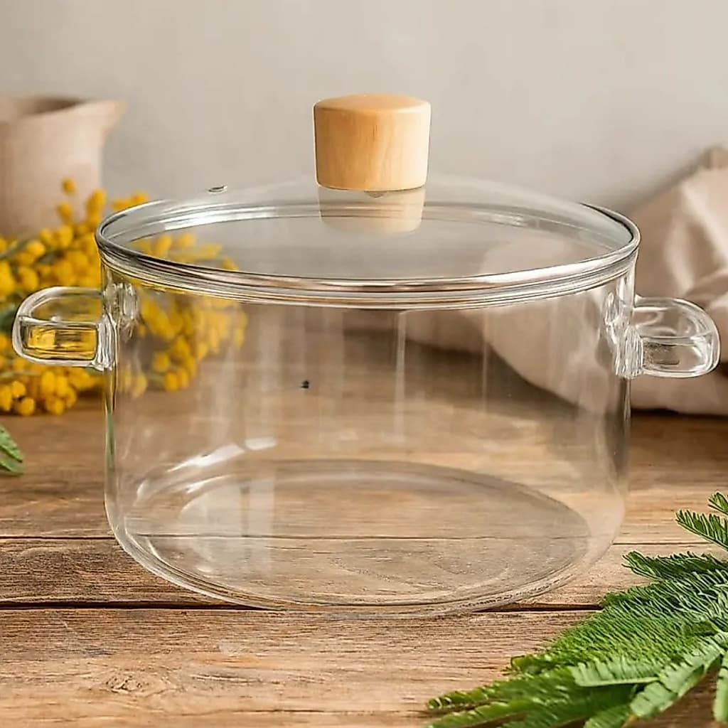 Panela de vidro Transparente Tampa 1.4L Vidro Borossilicato Culinária Saudável - para servir - decorativa