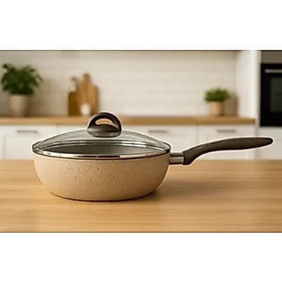 Frigideira Wok 4,1 Litros 28 cm com tampa Marca Brinox Revestimento cerâmico antiaderente linha Suprema cor vanilla