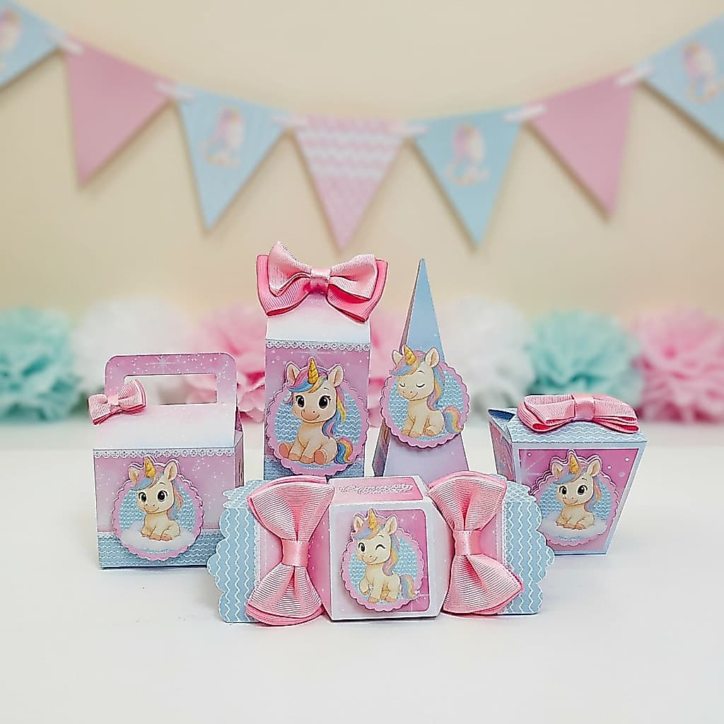 Kit Festa Pegue e Monte - Lembrancinhas Personalizadas Unicórnio - Aniversário - Caixa Milk Personalizada