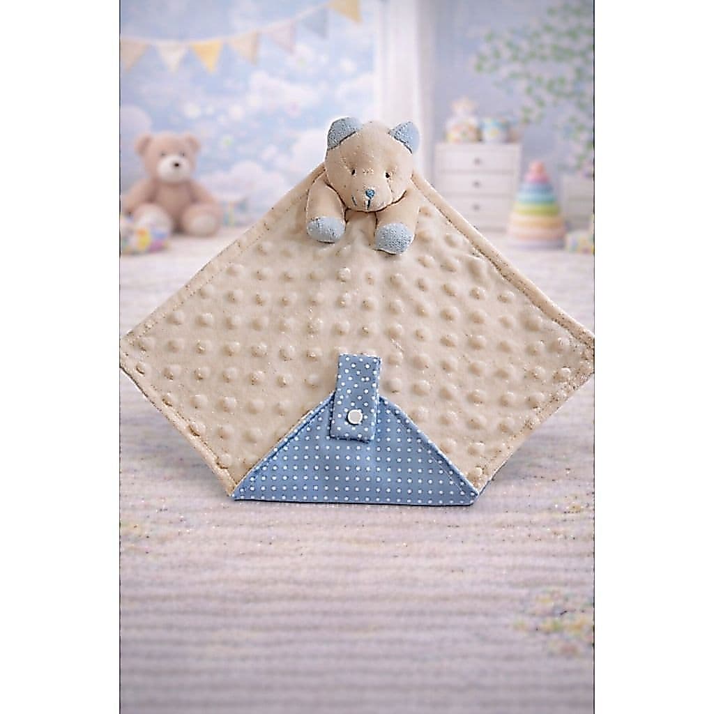 Naninha Para Bebê Ursa Plush Bolha POA AZUL Com Porta Chupeta 28x28 cm 100% Algodão Promoção Casa e Conforto