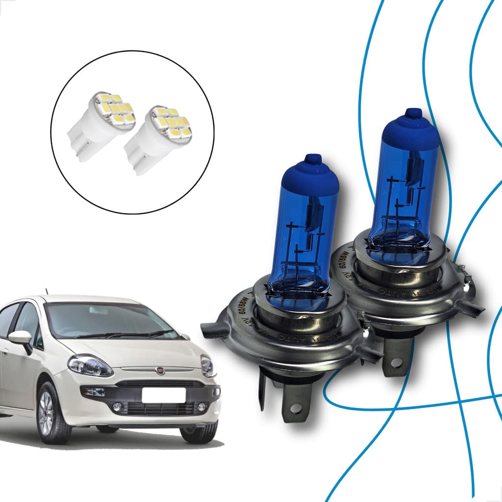 Kit de Lâmpadas Halógenas Super Branca Farol Alto e Baixo H4 para Punto 2008 2009 2010 2011 2012 2013 2014