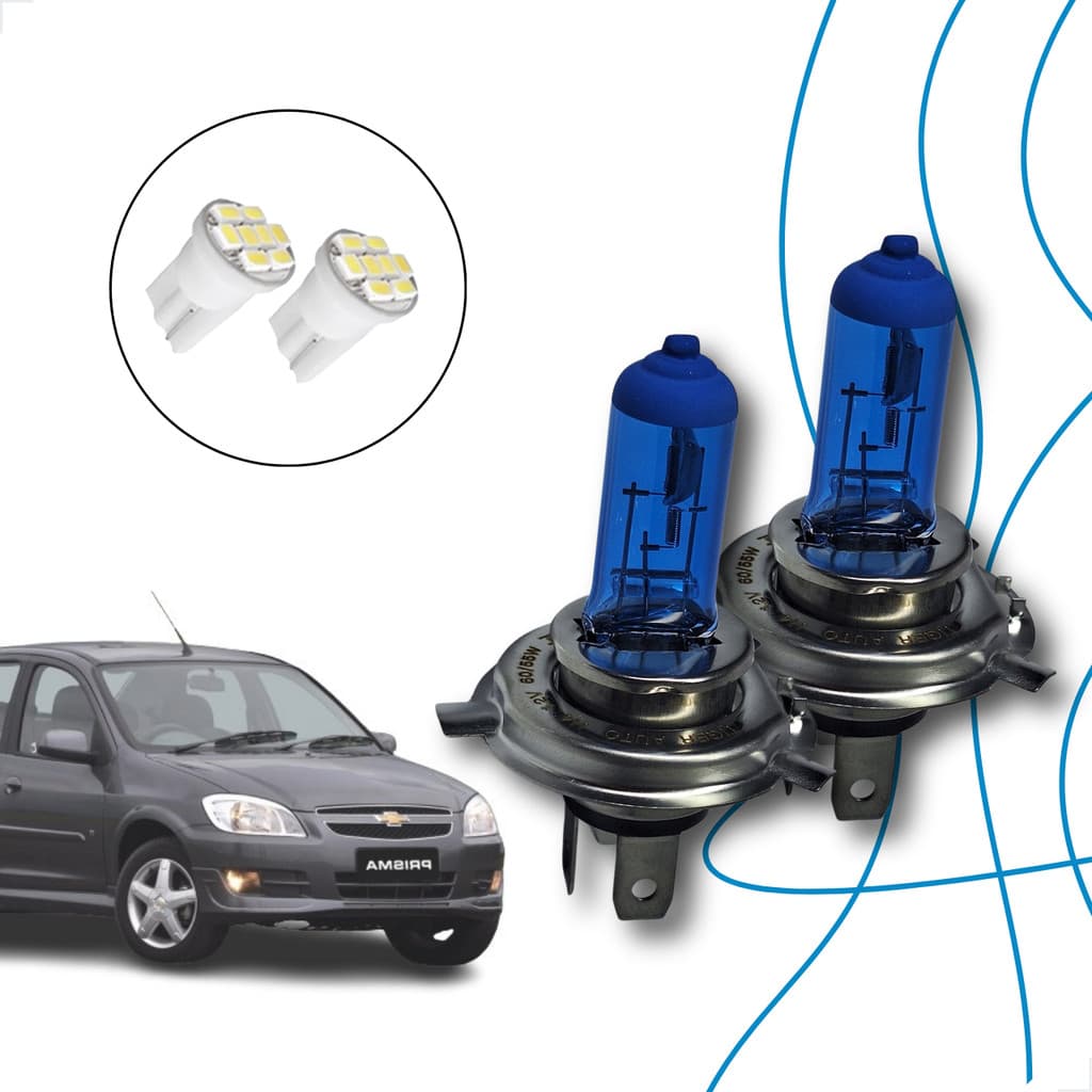 Kit Lâmpadas Halógena Super Branca H4 Farol Alto e Baixo Prisma 2006 2007 2008 2009 2010 2011 2012 2013 2014 2015 2016
