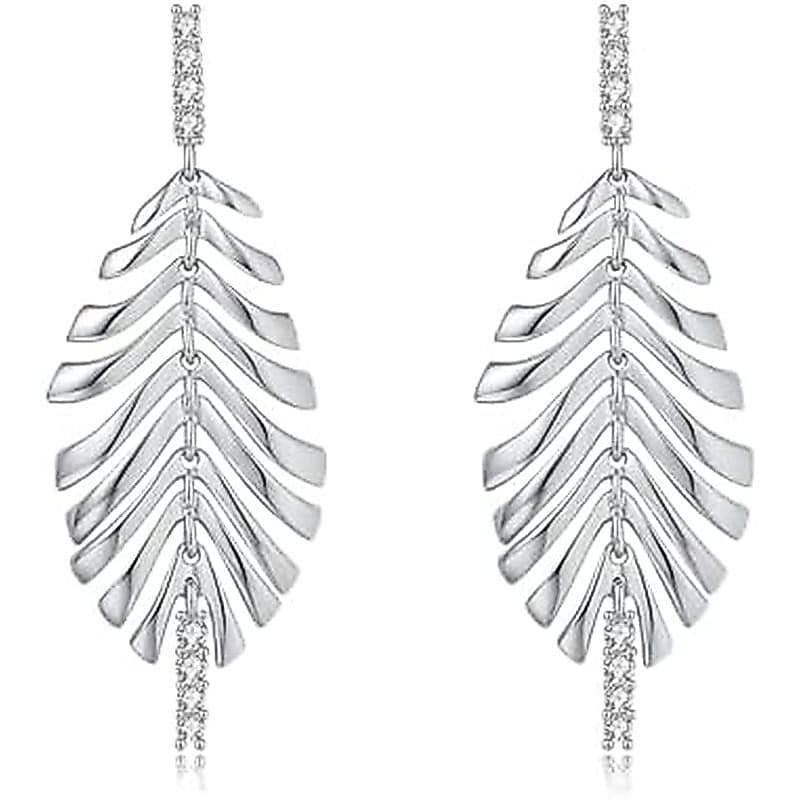 Brincos De Lustre Banhados A Ouro 18K Sylph Para Mulheres , Brinco De Borla Longa Huggie , Pendentes De Folha De Prata ,