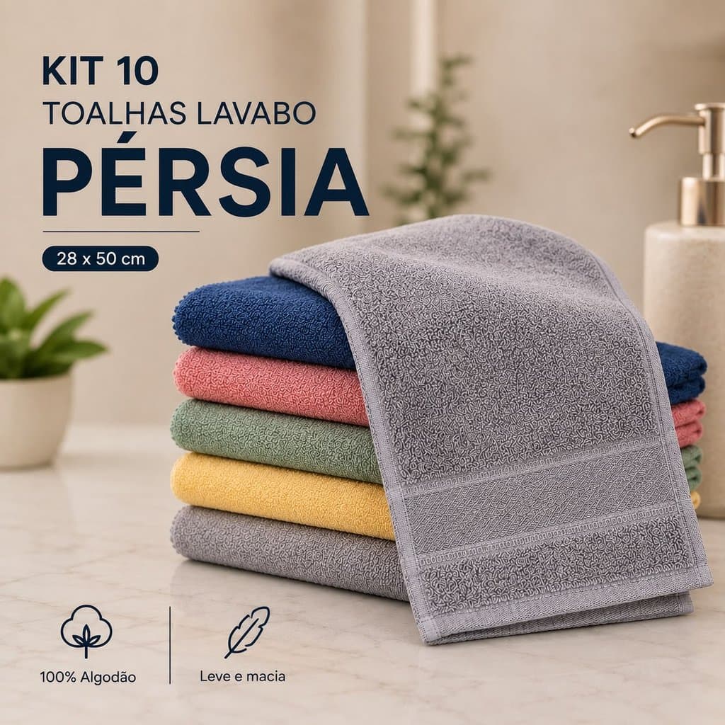 Kit Com 10 Toalhas Lavabo para Bordar Pérsia Ótima Absorção 28X50Cm