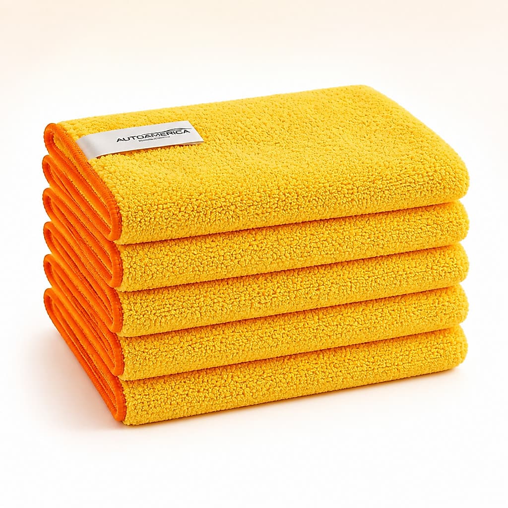 Kit 5 Panos de Microfibra Automotiva Autoamerica Amarelo 40x60cm 350GSM Premium Limpeza