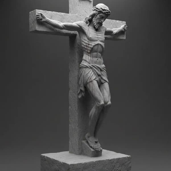 Estátua Crucifixo Jesus Cristo Realista (Efeito Pedra) - Imagem Religiosa para Altar