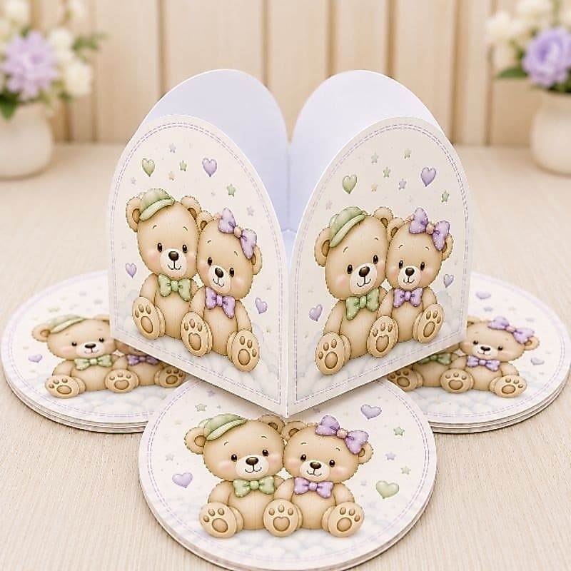 50 a 300 Forminhas para Docinhos Pronta Entrega Chá Revelação Ursinhos Verde e Lilás ENVIO IMEDIATO
