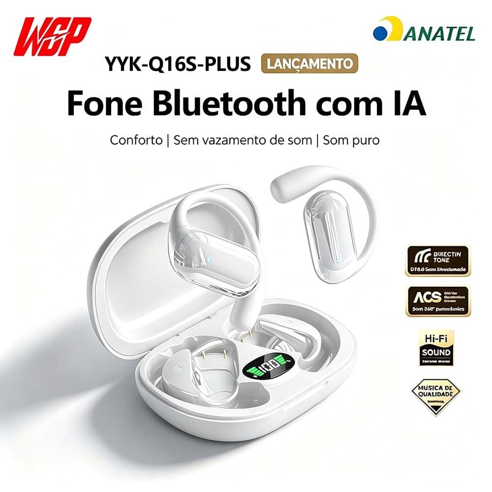 IA Fone Bluetooth Ouvido Aberto YYK‑Q16S PLUS Áudio 3D ACS Sem Vazamento de Som Bluetooth 5.4 Bateria 90H Fone Esportivo