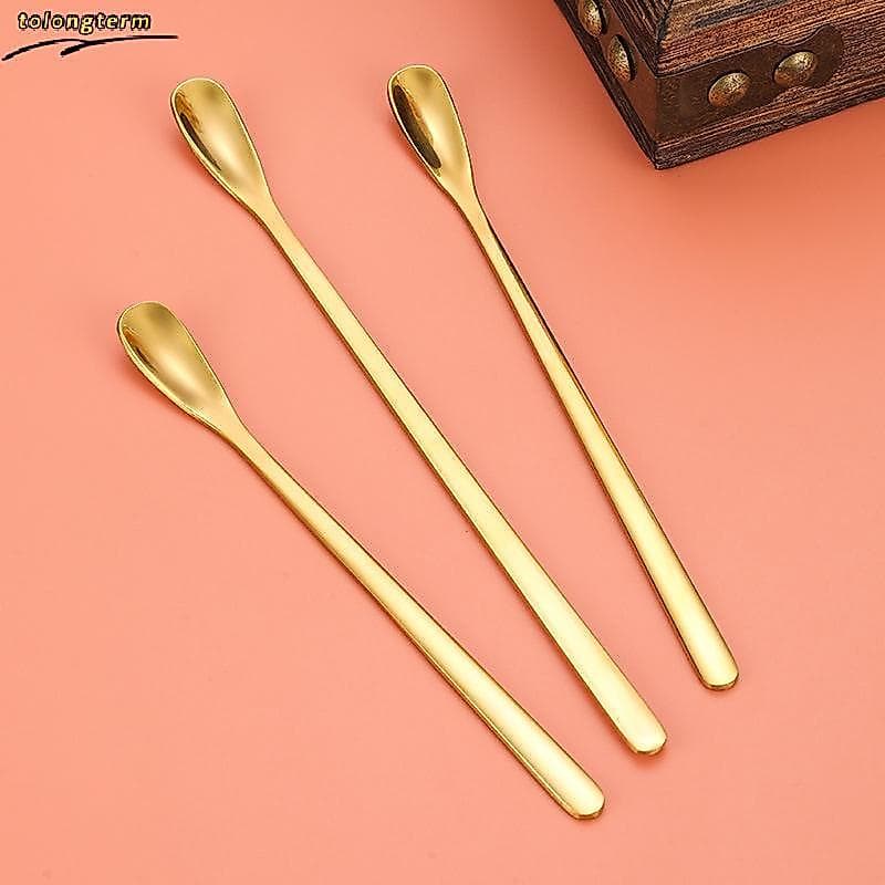 1pc De Aço Inoxidável Alça Longa Mexendo Colher Café Colheres Chá Sobremesa Haste Pequena Acessórios Cozinha