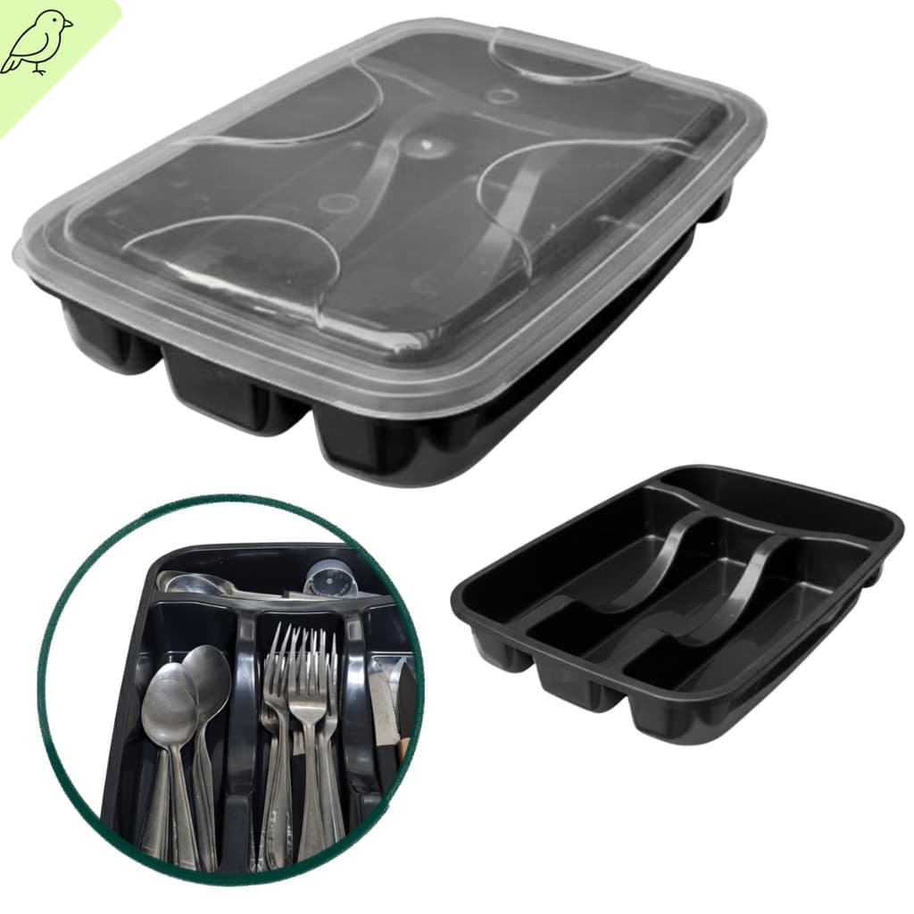 Porta Talher com Tampa Organizador de Talheres Cozinha Premium Durável para Gaveta Posta