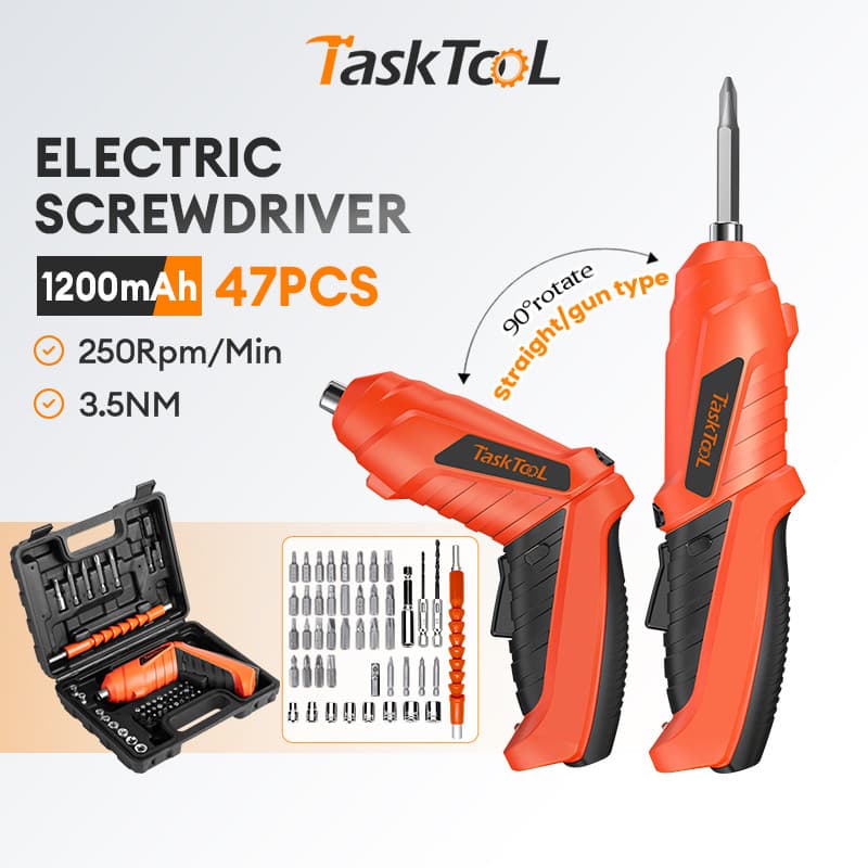 TaskTool Parafusadeira Chave Fenda a Bateria Compacta C/Led Bits E Carregador + chave catraca Bits