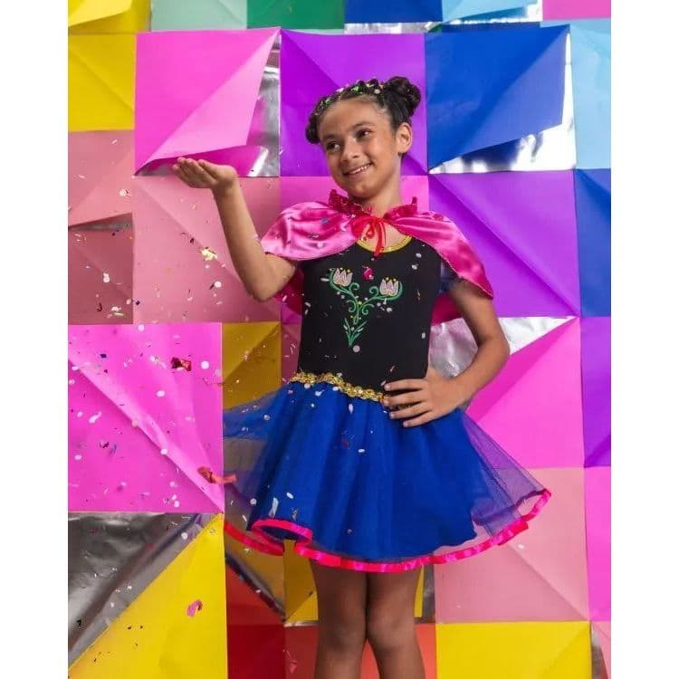 Fantasia Princesa Anna Frozen Infantil Menina Vestido Ana de Arendelle Luxo + Capa Cosplay Halloween Carnaval Festa