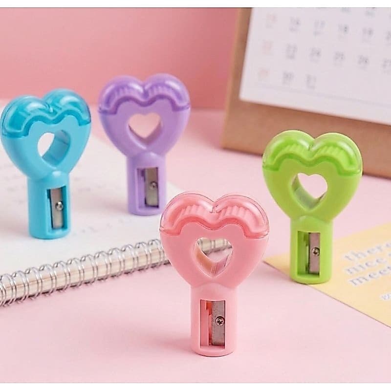 Apontador E Borracha Escolar 2 Em 1 Formato Coração Kawaii Fofo Com Depósito Coletor Papelaria Luxo