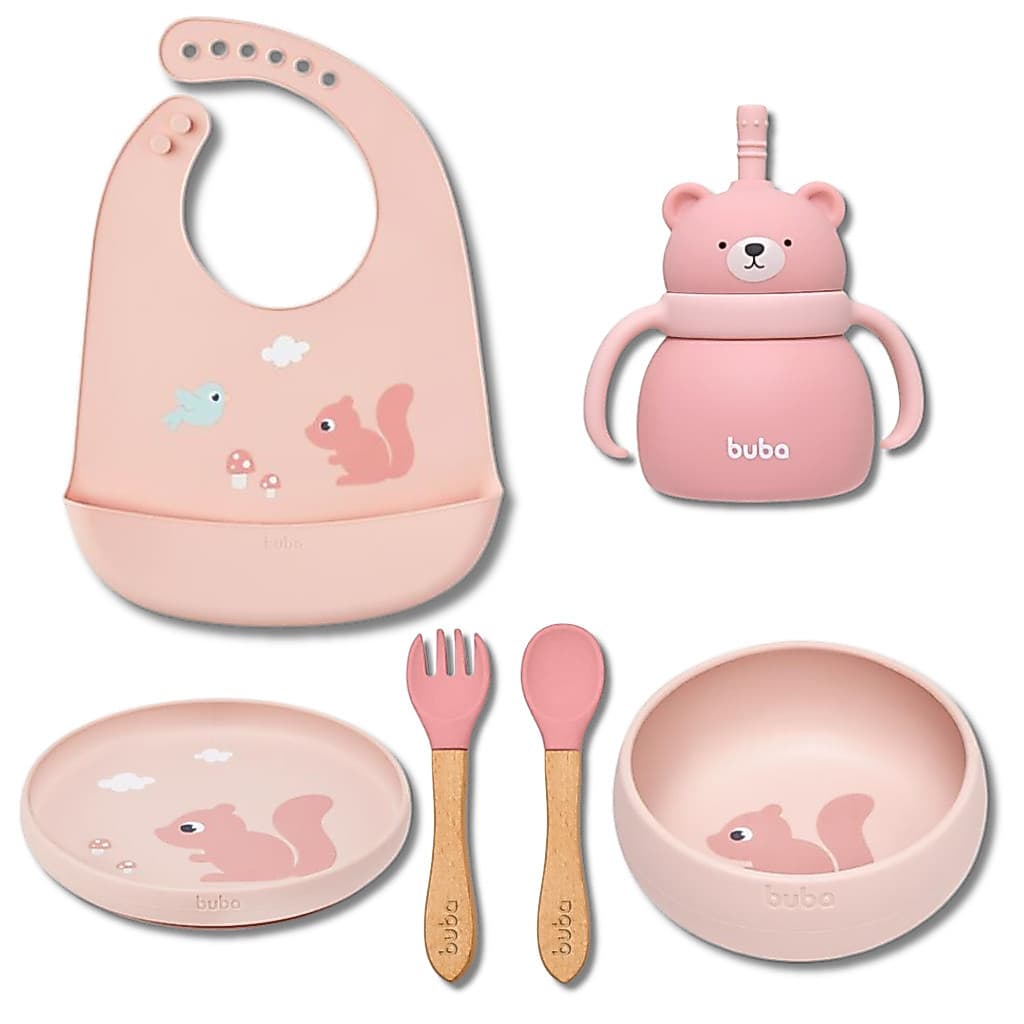 Kit Refeição Completo Bebê Silicone Buba Prato Bowl Babador