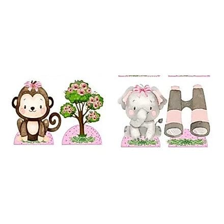 Safari Rosa Kit Com 4 Displays de Mesa 20 cm Decoração Festa
