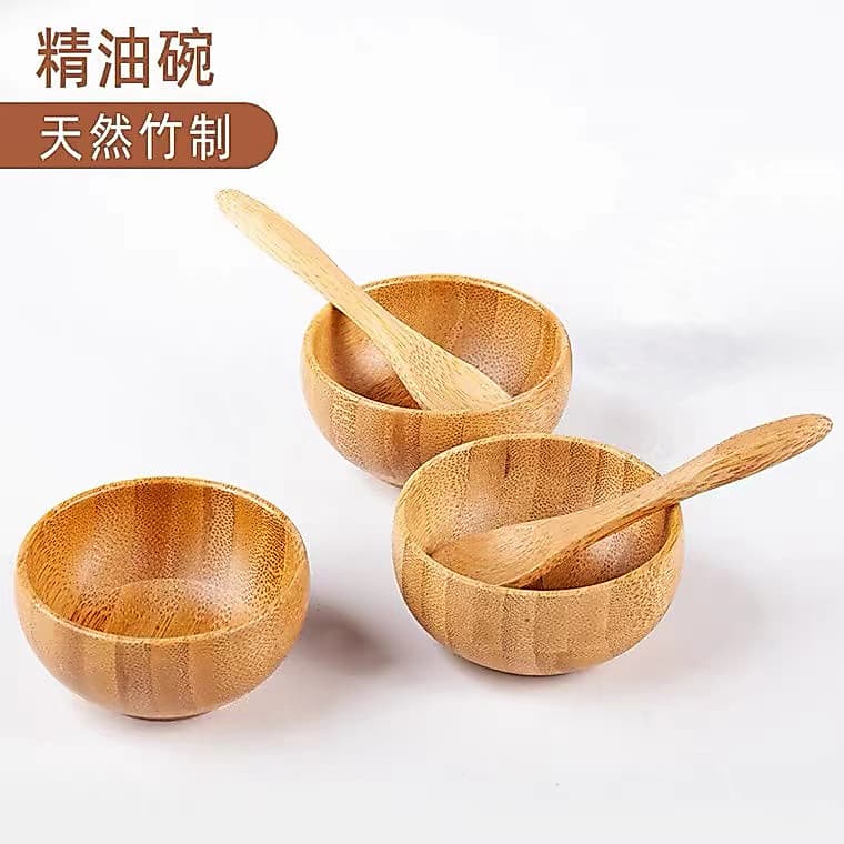 Tigela de bambu artesanal Natural com colher prato de óleo DIY aromaterapia massagem ajuste de óleo tigela de máscara se